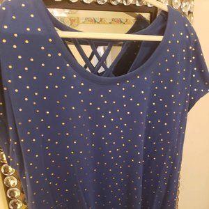 Women's Blouse Blue & Gold with Lattice Detail